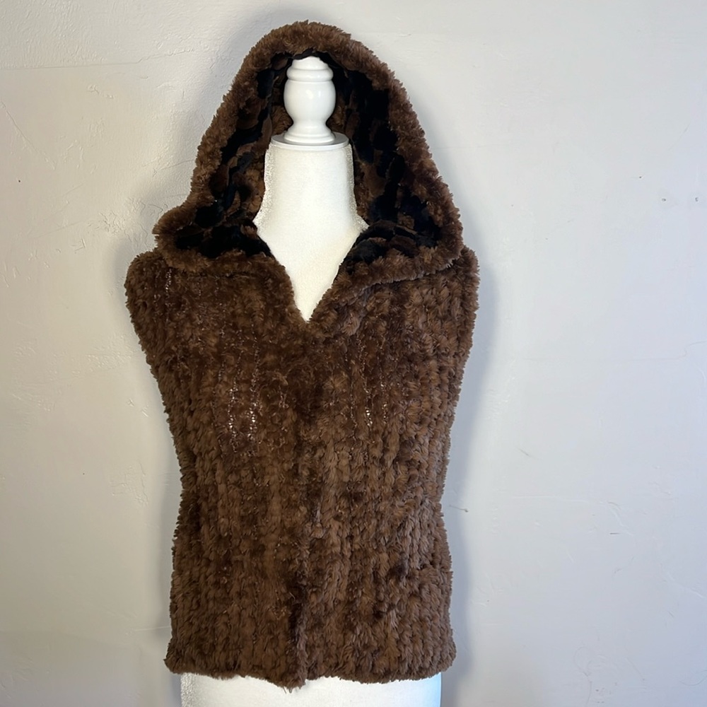 Paula Lishman Augustina Leathers SOFT Fur Canada Hooded Vest Small